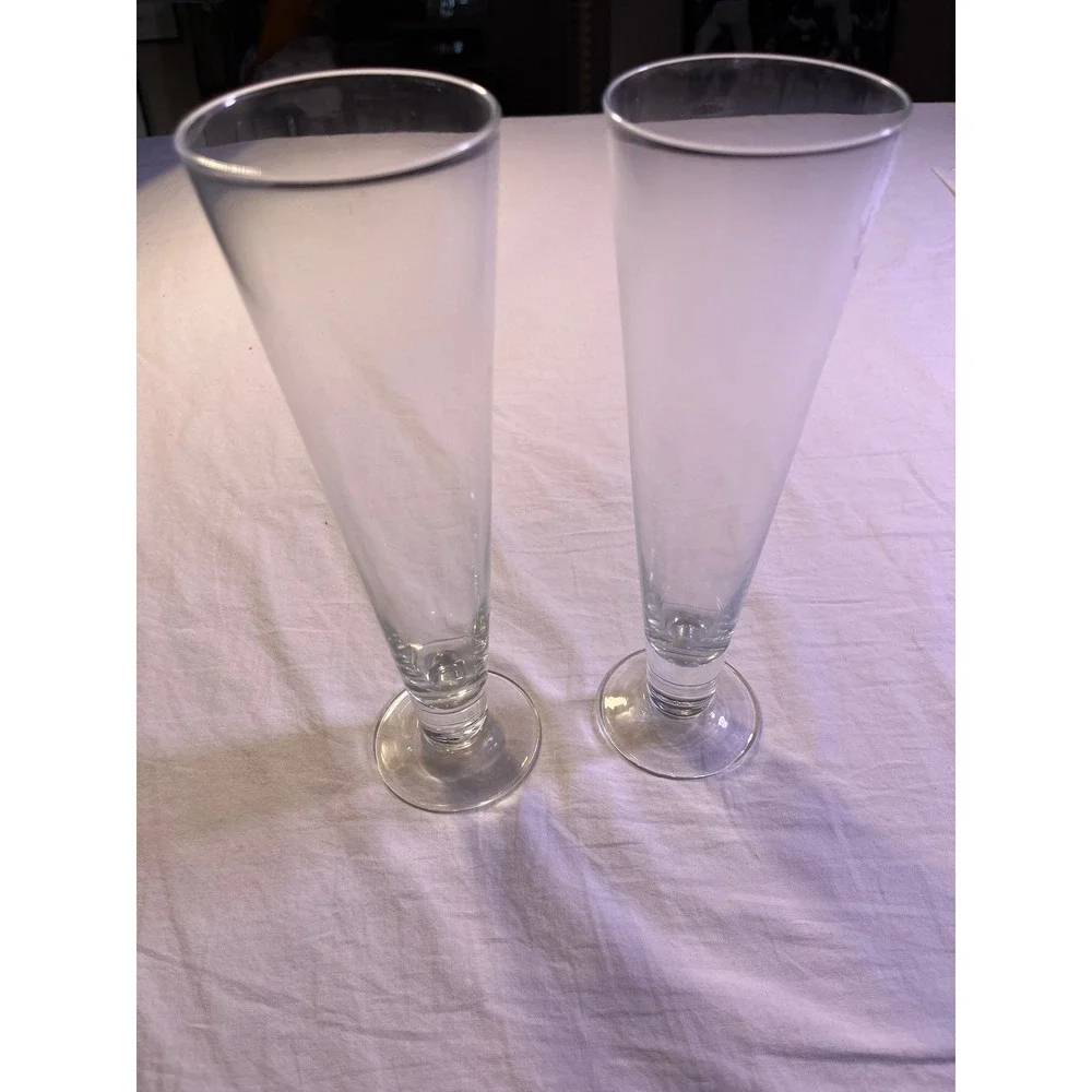 Unbranded Pilsner Beer Glasses Unisex OS Clear Pre-Owned Set of 2 Footed Tapered